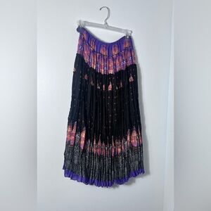 Sunny Leigh Purple & Black Paisley Tiered Maxi Skirt